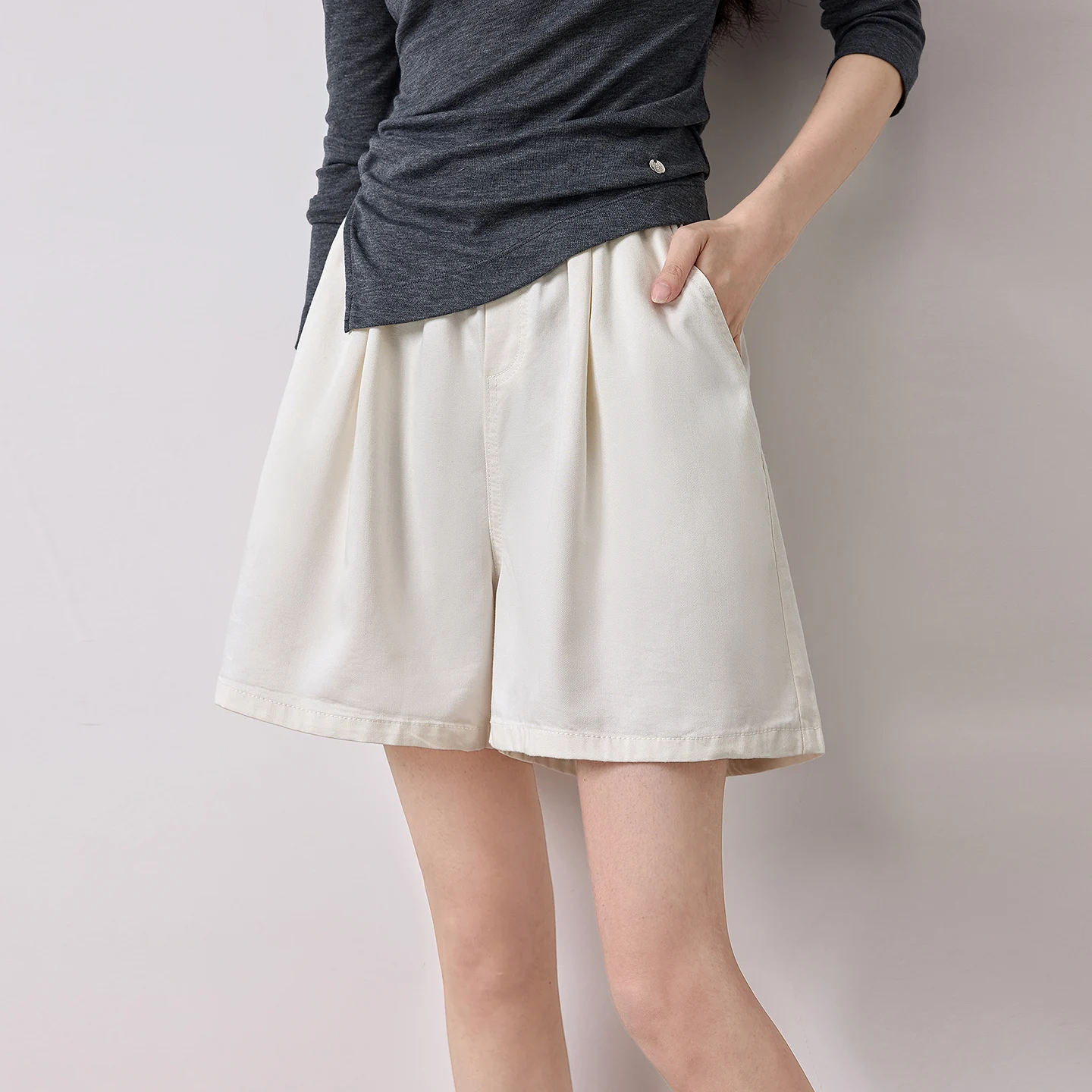 TOYOUTH Women's Lyocell Wide Leg Shorts 2026 Autumn New Elastic Waist A Line Soft Breathable Slim Fit Casual Daily Bottoms