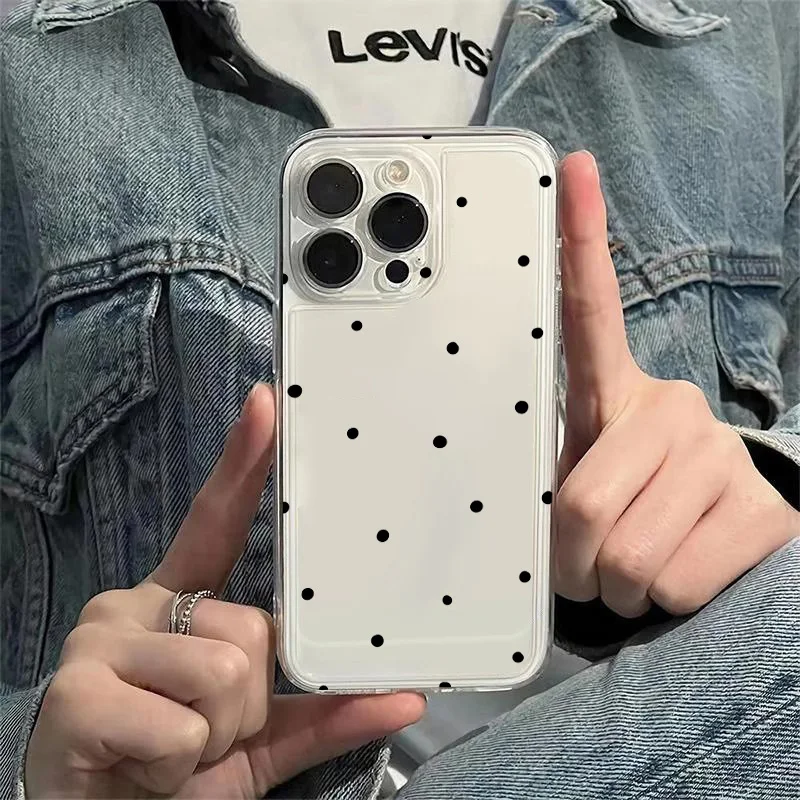 Einfache, schwarze Handyhülle mit kleinen Punkten und transparentem Design für iPhone 18, 17 Air, 16E, 16, 14, 13, 11, 15 Pro Max, XS, XR, X, 8, 7 Plus, SE, 18 Pro. – Detail 8