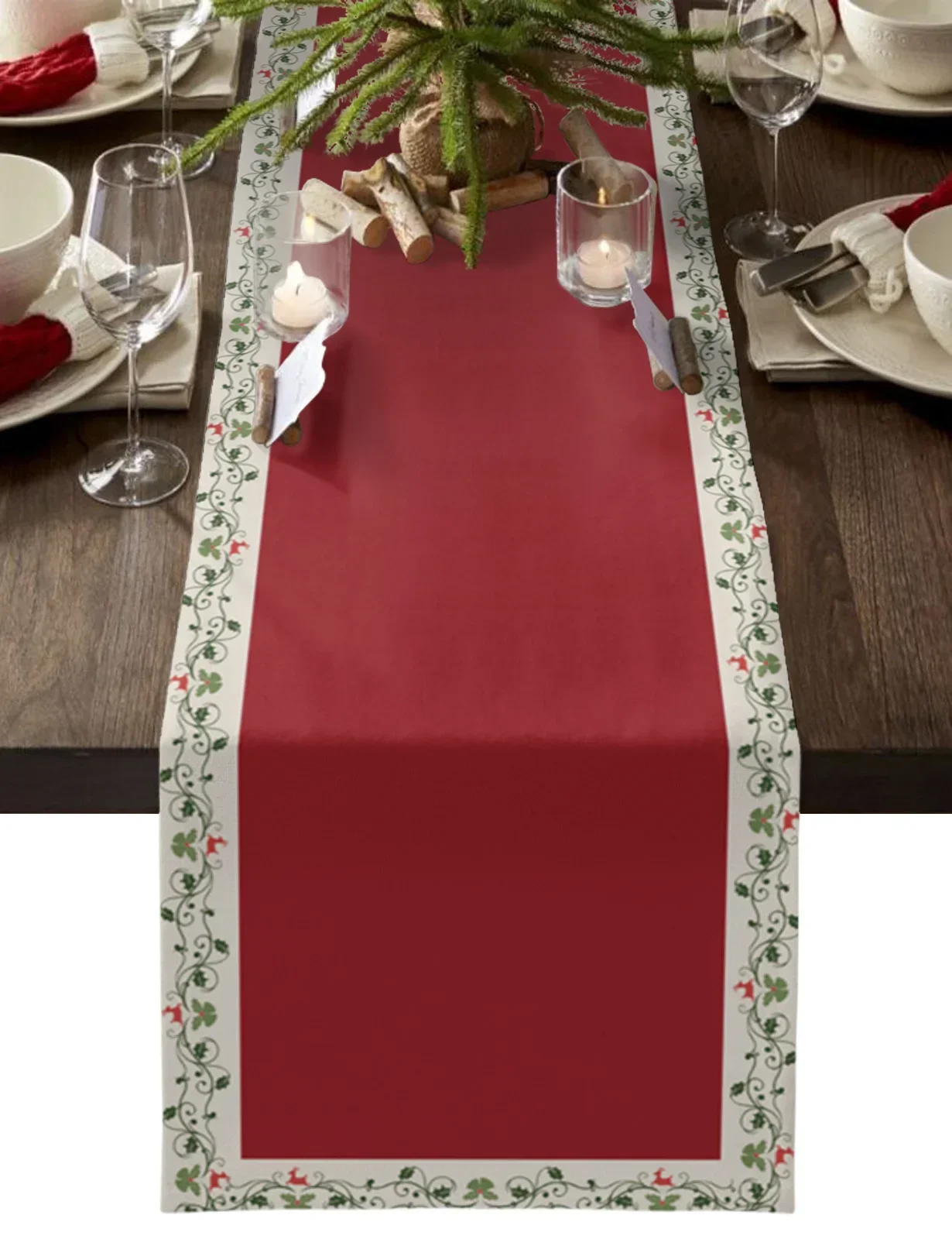 

Christmas Leaves Frame Red Background Home Wedding Table Decoration Kitchen Tablecloth Dining Table Runner Placemat Set