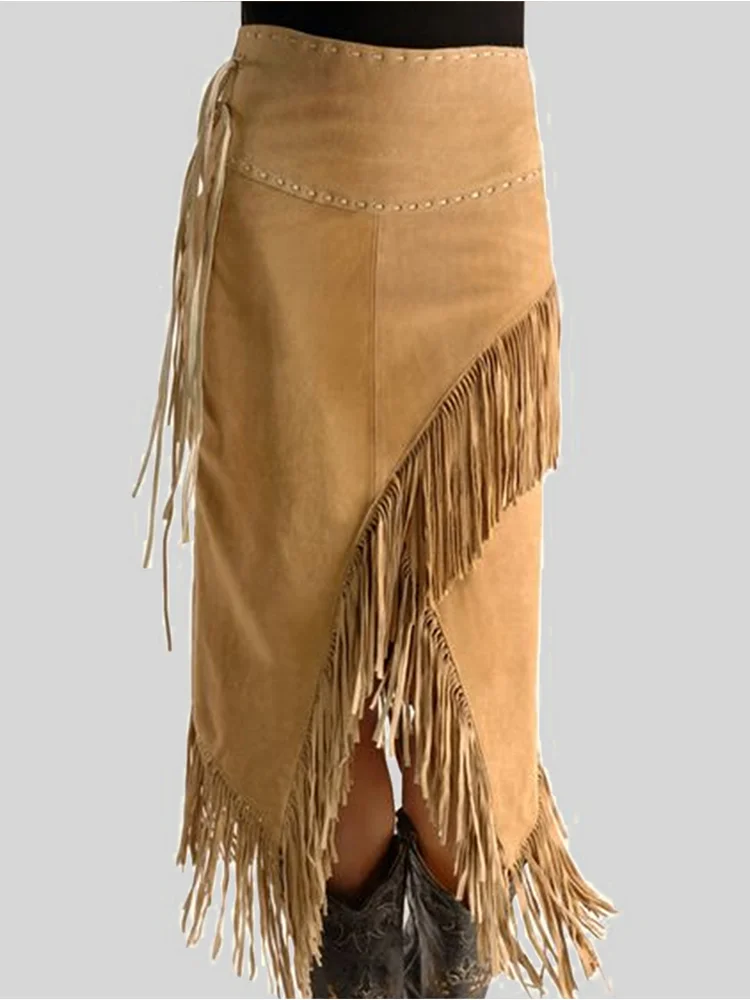 New Long Maxi Women Skirt High Waist Winter Autumn A-line Tassels Irregular Punk Style Sexy Vintage Club Streetwear