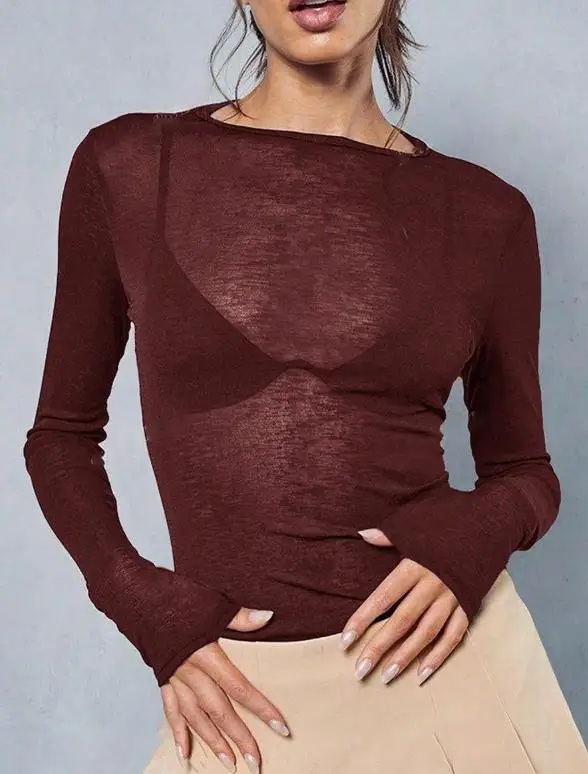 

Women's Tops 2025 Autumn/winter Elegant Casual New Women's Fashion Sexy Perspective Long Sleeve T-Shirt Base Shirt Women's Wear