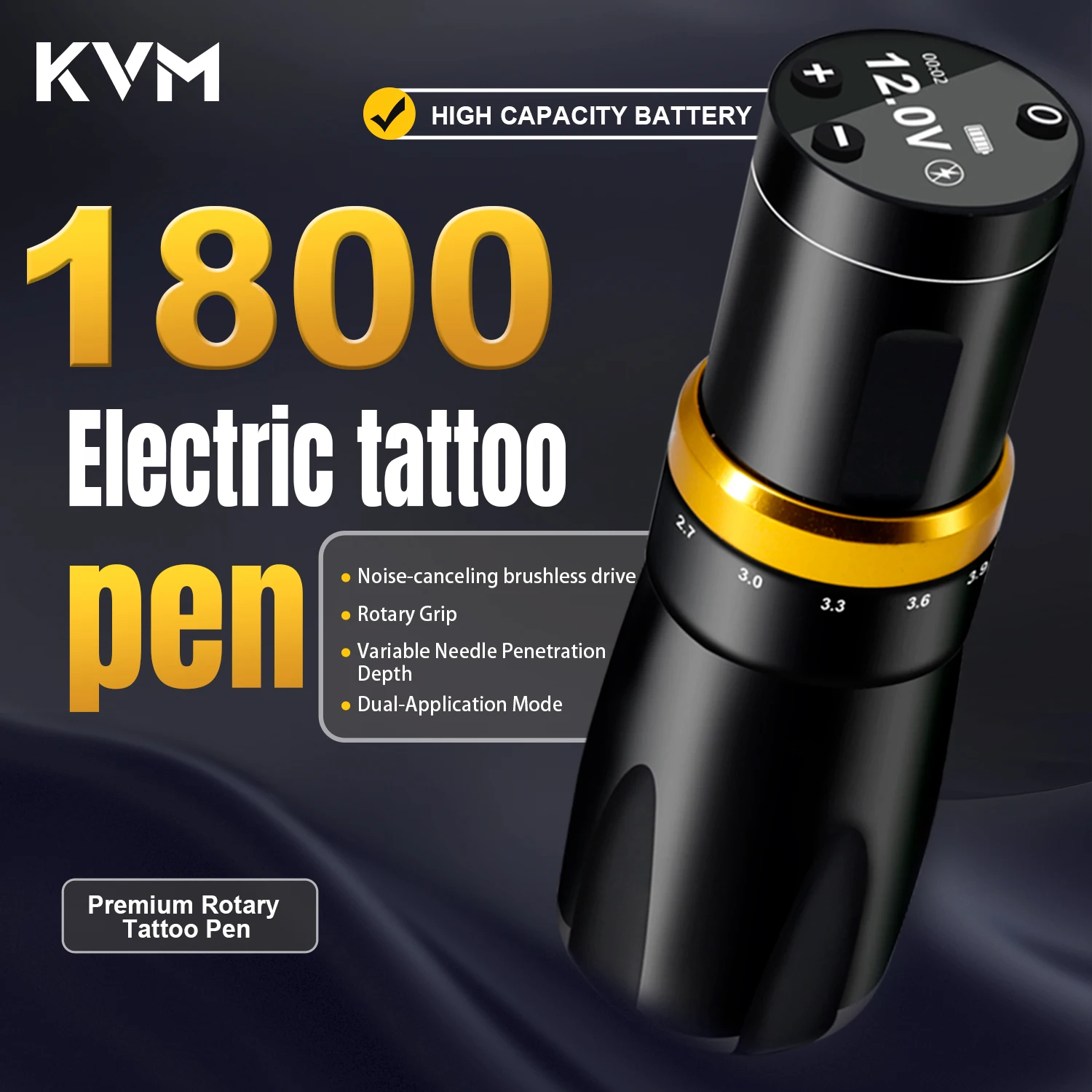 Conjunto de máquina de tatuagem sem fio KVM Kit de pistola de tatuagem Modo 7 Curso ajustável 2.4mm-4.2mm 1800mAh Potência para artistas suprimentos de tatuagem
