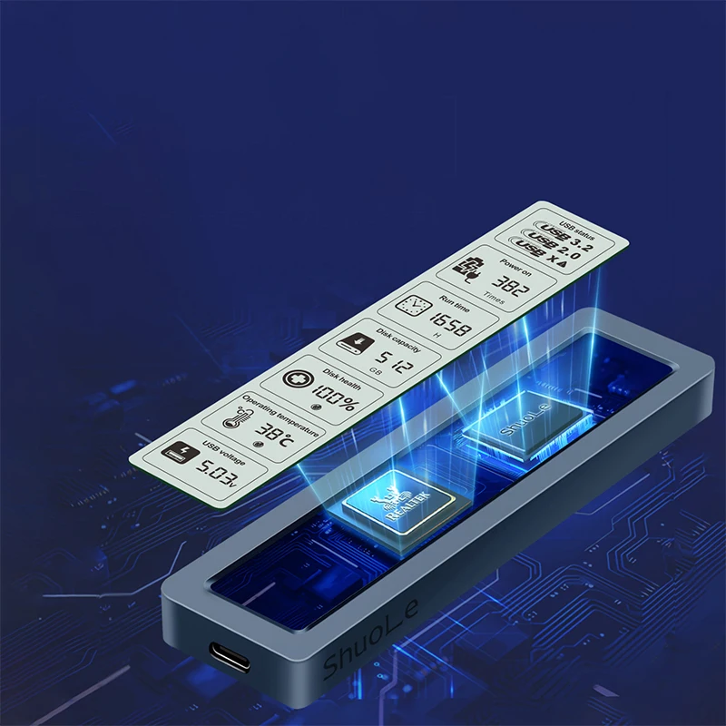 5Gbps SATA M.2 NGFF SSD Enclosure with Display Screen Intelligent Digital Health Detection USB Type C SSD Adapter Case Disk Box