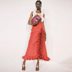 Ruffles Sain Long Skirt Women A Line Formal Wear High Waist Girls Party Skirt Saia Mujer Faldas Lady Girls Party Gowns