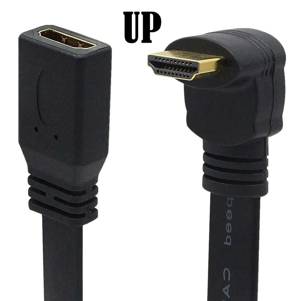 1FT شقة ضئيلة عالية السرعة HDMI تمديد كابل أنثى إلى ذكر 90 درجة أسفل/أعلى زاوية الحبل AM/AF