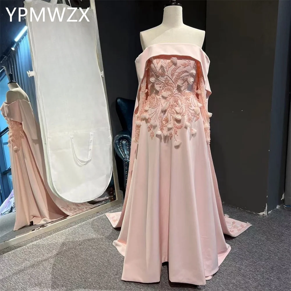 

Customized Prom Gown Evening Women Formal Dress YPMWZX Strapless A-line Floor Length Skirts Applique Bespoke Occasion Dresses Pa