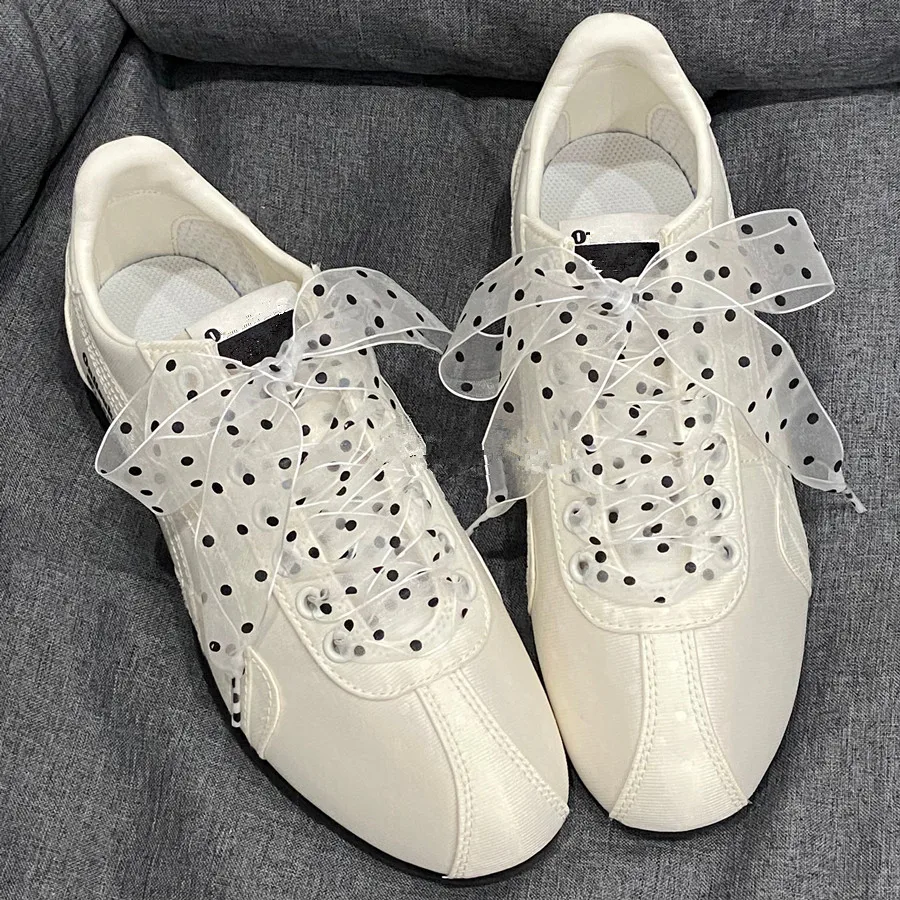 2.5cm Polka Dot Organza Shoelaces Multi-color Flat Ribbon Laces for DE Trainers White Sneakers Men Women Replacement Shoe String