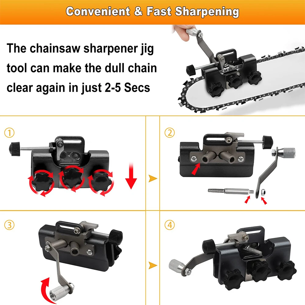 Chainsaw Chain Sharpening Jig, Portable Manual Sharpener for Sharpen with The Hand Crank, Suitable All Kinds of Saws and Electri