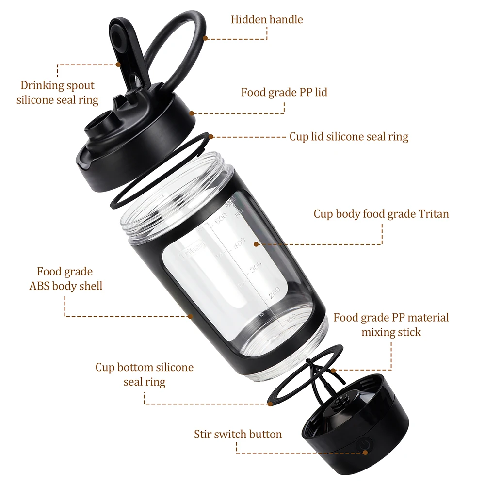 630ml Electric Protein Shaker Bottle and Portable Automatic Blender