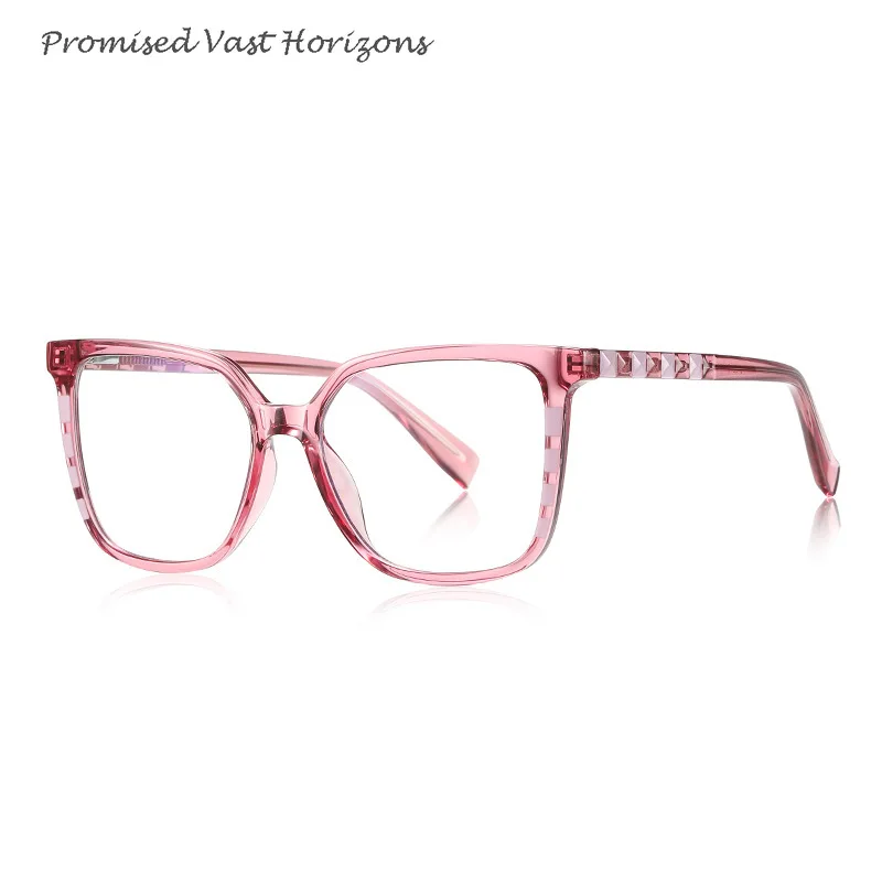 

Transparent Pink Color Block Splicing Large Frame Blue Light Blocking Glasses Glasses Girl Animal Print Women's Optical Frame