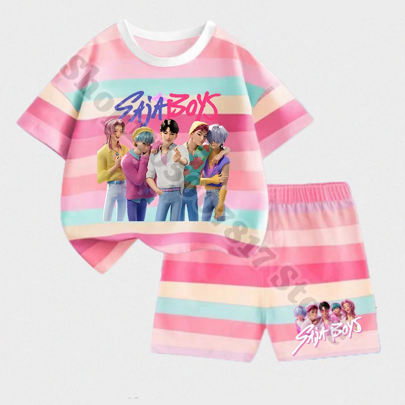 KPop شيطان الصيادين فتاة عادية قميص جذاب مجموعة تي شيرتات قصيرة للأطفال الصيف الاطفال الكرتون ملابس عصرية قصيرة الأكمام تي شيرت السراويل ملابس المنزل #5