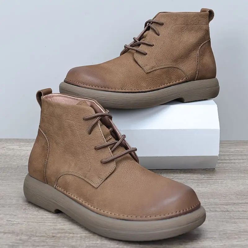LIHUAMAO A grade Cow Leather work boots men boots high top Shoes motorcycle boots outdoor footwear hiking western Chelsea boots