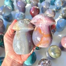 Natural Ocean Jasper Mushroom Ornament, Home Decoration, Holiday Gift, Table Decoration, Crafts