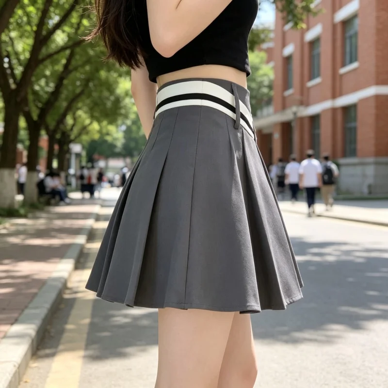 Korean Summer Short Skirts Women Irregular Pleated Zipper Patchwork Fashion Casual High Waist Loose Wide Leg A-line Skirt Shorts