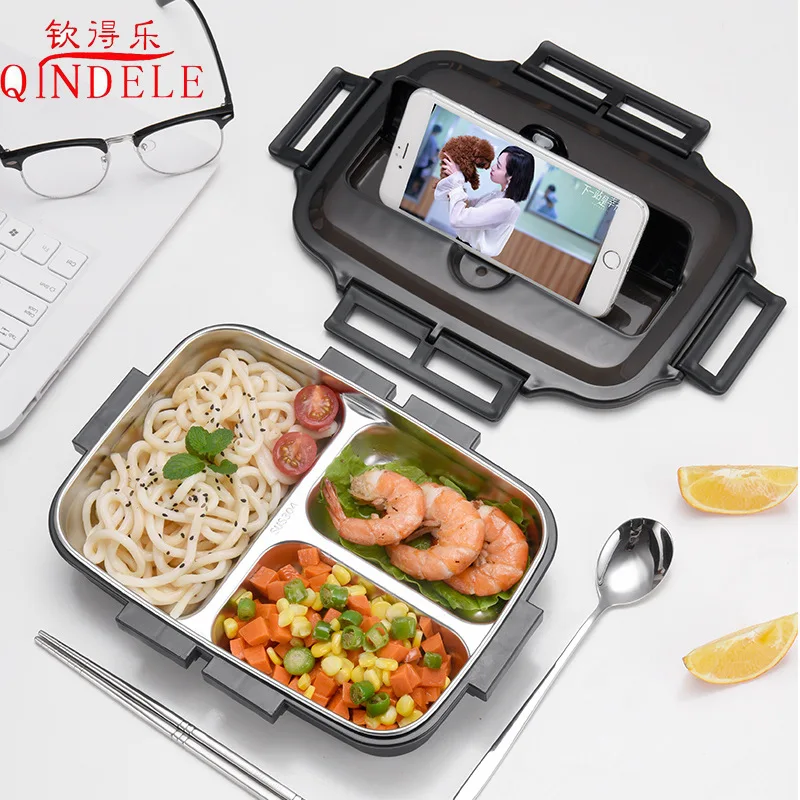 

304 canteen lunch box stainless steel silicone sealed lunch box student compartment lunch box