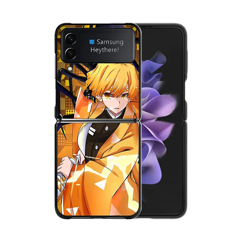 Phone Case for Samsung ZFlip6 5G Z-Flip5 Demon Slayer Agatsuma Zenitsu Galaxy Z Flip4 Flip3 Flip 6 5 4 3 Shell Black Cases Cover