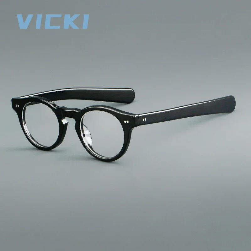 VICKI Retro Round-Frame Acetate Progressive Multifocal Photochromic Blue Light Blocking Glasses Customizable Prescription 8151