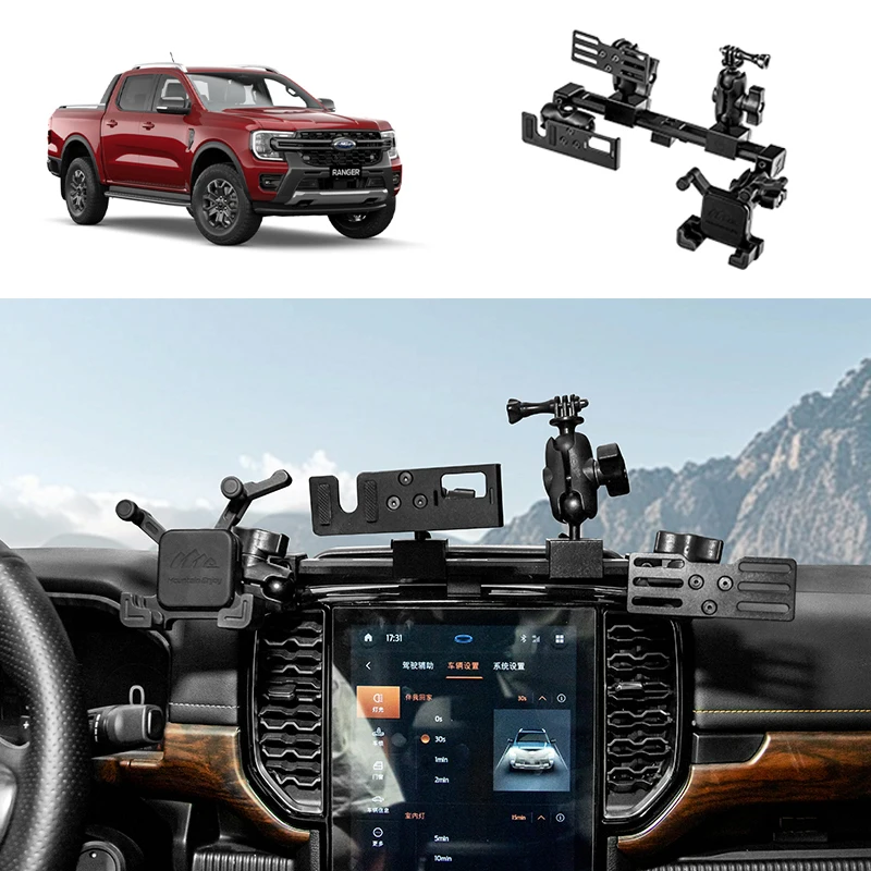 

Center Console Integrated Mount Phone Holder For Ford Ranger 2023 2024 2025 Sports Camera Radio Intercom Multifunctional Stand
