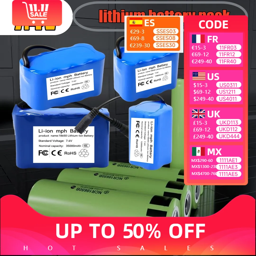 

7.4V 26000mAh-Lithium Battery Pack- battery cells 18650.00 ForMake a nest boat.solar light.Toy car batterywidely used