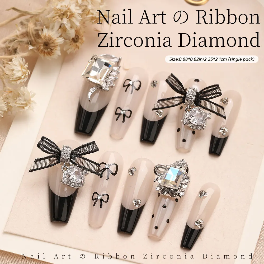 6-teilige Schleife, luxuriöser Schmetterling, herzförmiger Zirkon-Anhänger, Nagelschmuck, Zirkon-Nagelzubehör mit professionellem Nagelzubehör