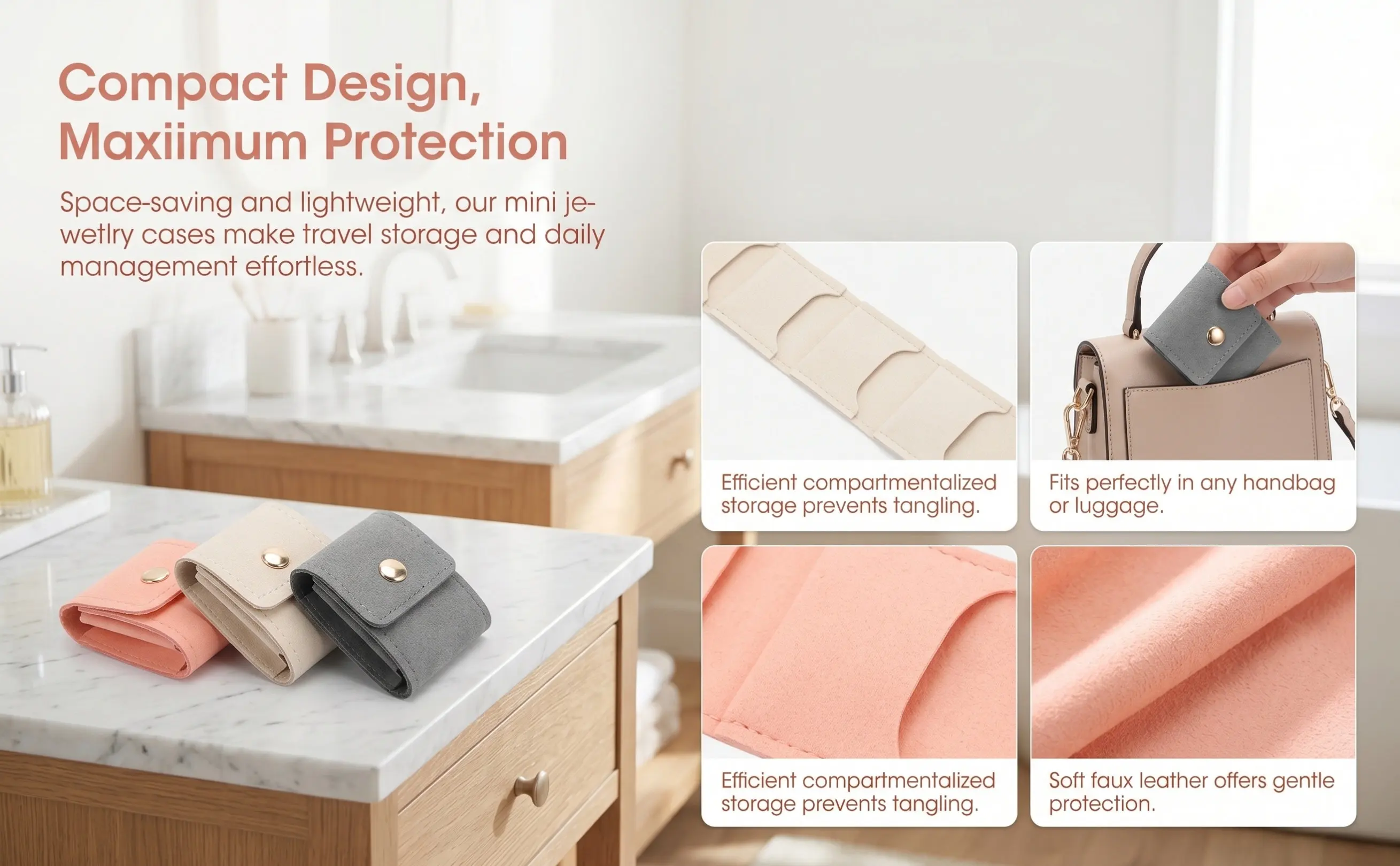 3Pcs Jewelry Organizer Pouch Compact Foldable Mini Travel Bag Soft Faux for Rings Earrings Necklaces Portable Jewelry