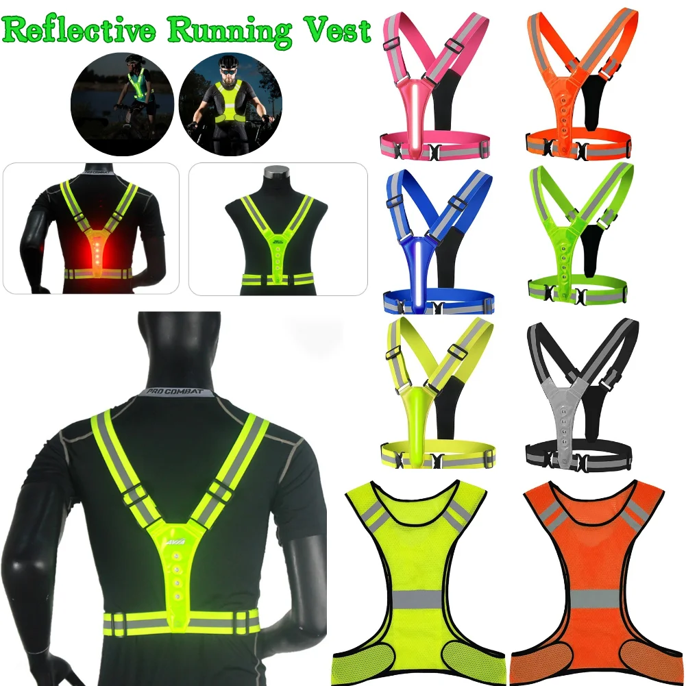 Chaleco reflectante LED para correr, chaleco reflectante de alta visibilidad con LED intermitente elástico ajustable, chaleco de seguridad para ciclismo para correr y