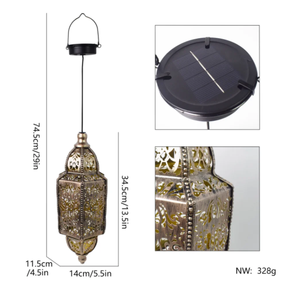 

Солнечный фонарь на солнечных батареях, водонепроницаемый, из кованого железа, в марокканском стиле, с крючком, ажурный, для сада, декоративный светильник для сада