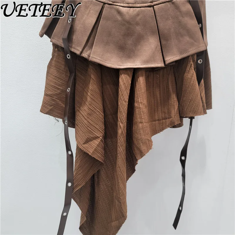 تنورة قصيرة كلاسيكية ذات ثنيات من جلد الغزال الصناعي للنساء، تنانير قصيرة أنيقة متعددة الاستخدامات عالية الخصر للتخسيس على شكل حرف a