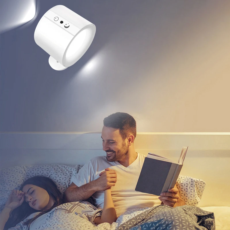 USB Rechargeable Led Wall Lamp Touch Control 360 Rotatable Wireless Portable Night Light For Bedside Bedroom Reading Lamp