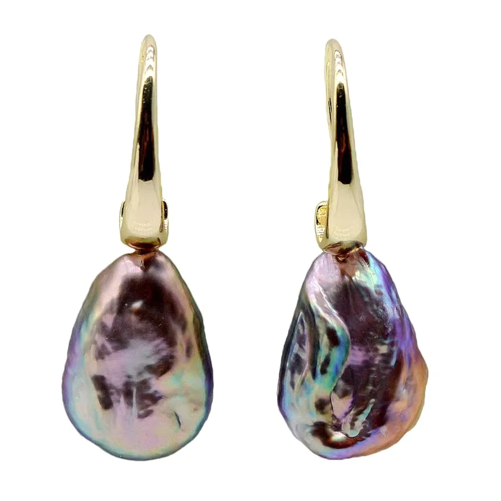

Women's Earrings Purple Natural Freshwater Pearl Long Earrings Drop Shaped Baroque Gold Earrings Ladies Jewelry Free Shipping