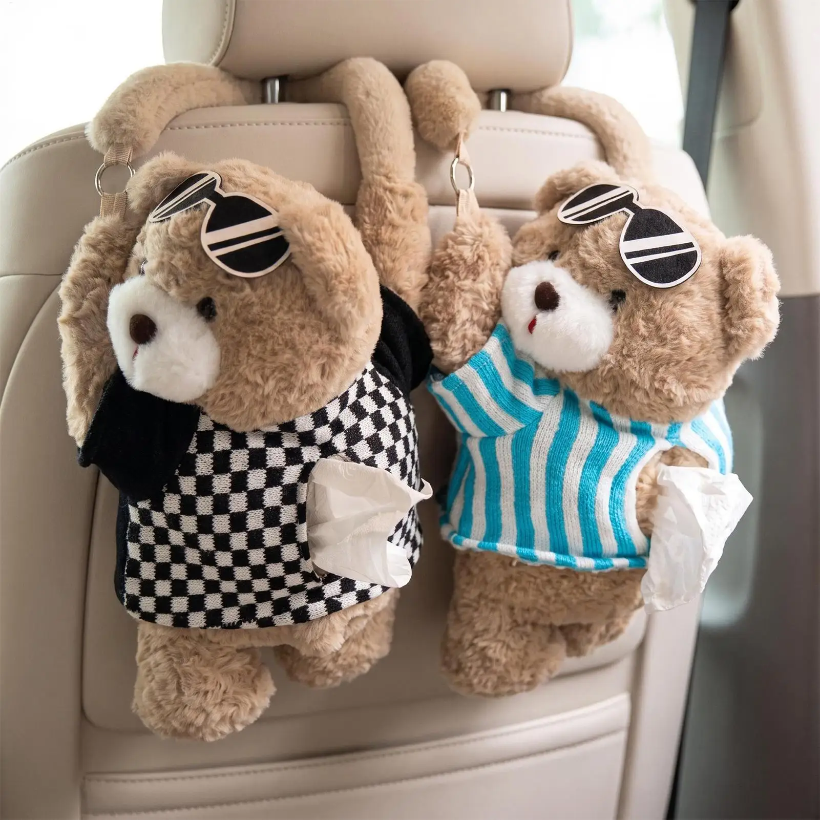 Car Tissue Box Holder Plush Bear Paper Storage Organizer Cover Car Tissue Dispenser For Seat Back Console SUV Truck Travel Road