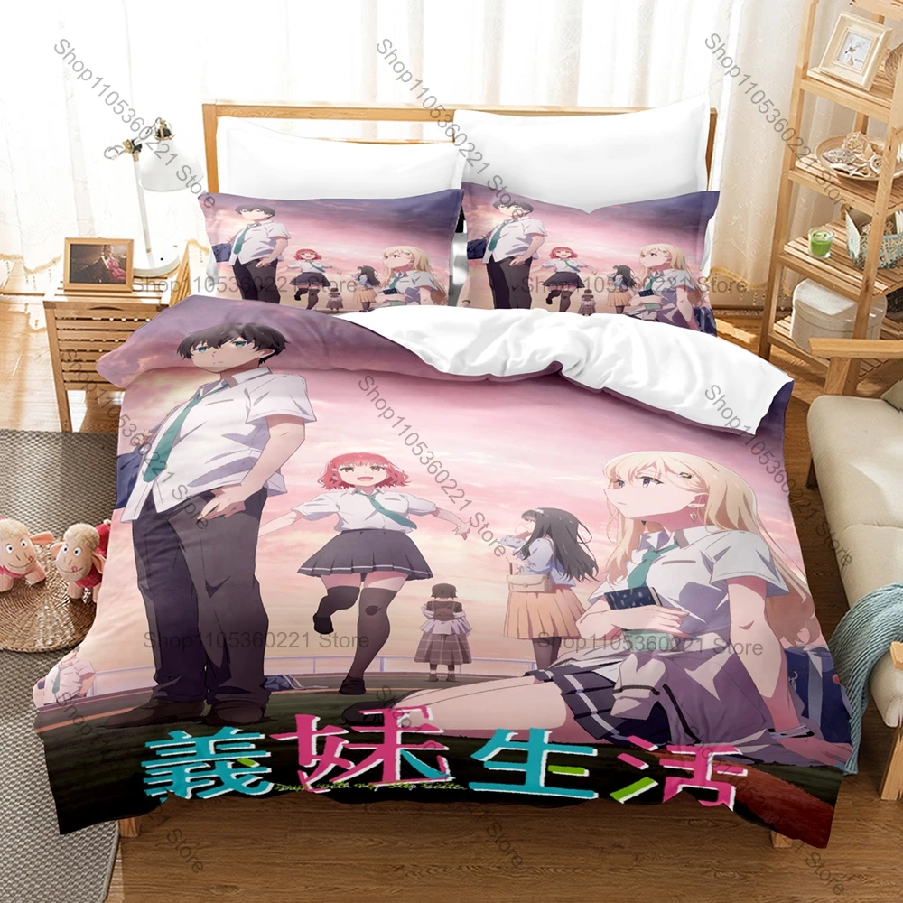 Cool My Stepsister Daily Life Warm Town School Anime Bedding Set Duvet Cover + 2 Pillowcases Otaku Room Decor Days with My Steps