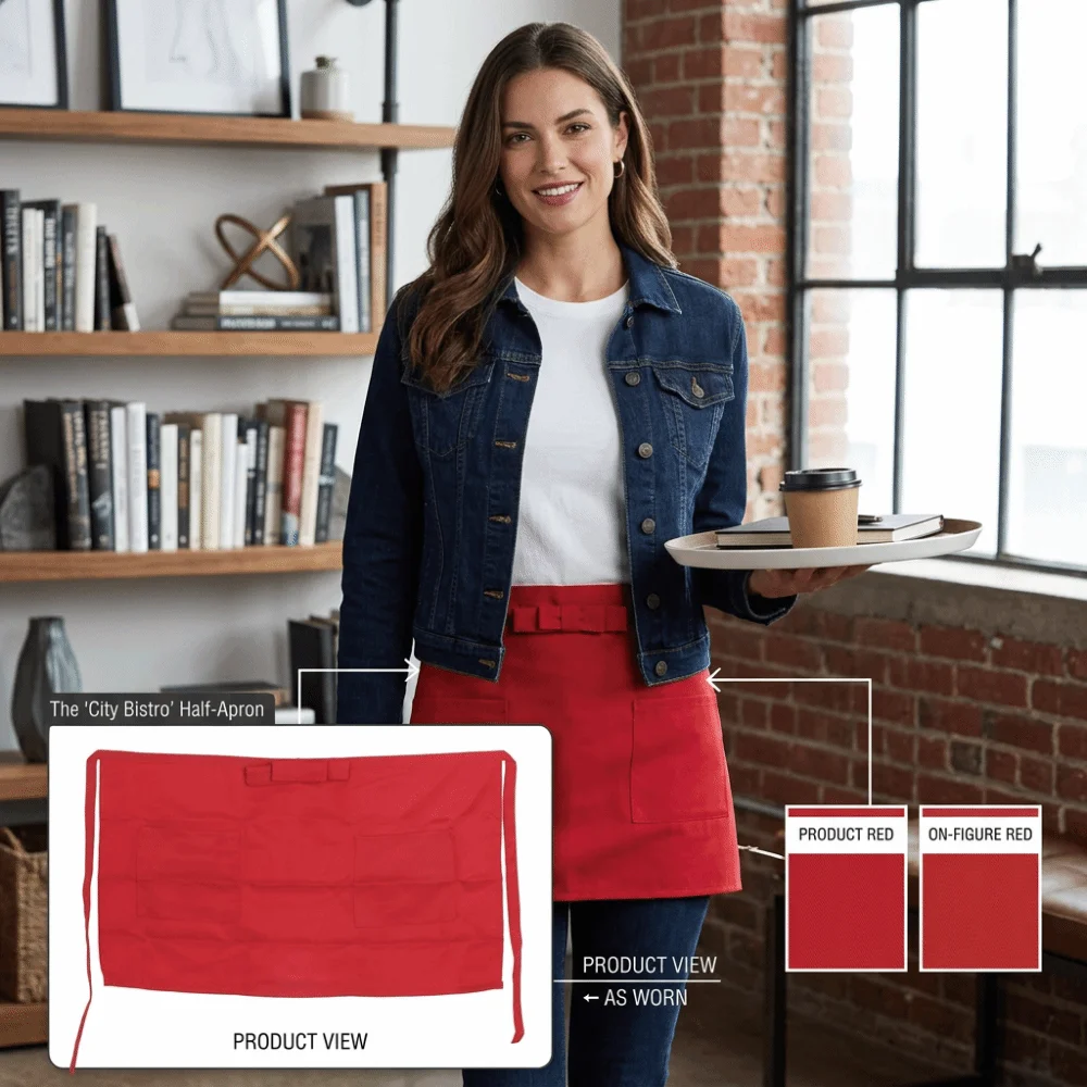 New Two Pockets Waist Apron Short Bow Detail Server Apron Tie Straps Antifouling Half Aprons Restaurant Serving