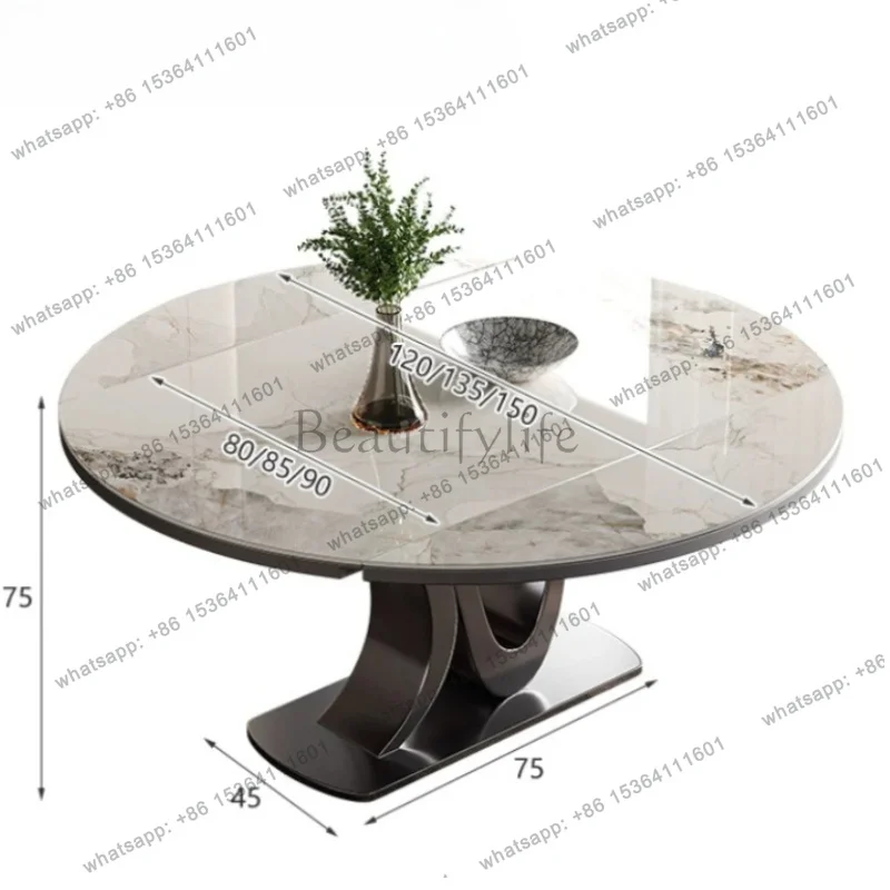 FG Modern Light Luxury Round Household New Rock Slab Round 6 Chairs Dining Room Square Folding Retractable Dining Table Furnitur