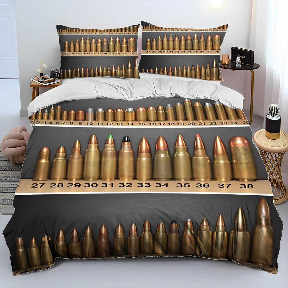 3D Rifle Revolver Cartridge Gun Comforter Bedding Set,Duvet Cover Bed Set Quilt Cover Pillowcase,King Queen Size Bedding Set