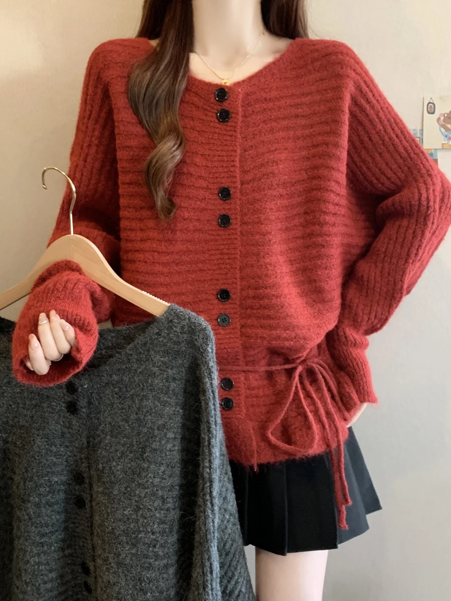 

Новый женский вязаный кардиган больших размеров с рукавами «летучая мышь», свободного кроя, в полоску, осенне-зимний, в стиле «ленивый шик»