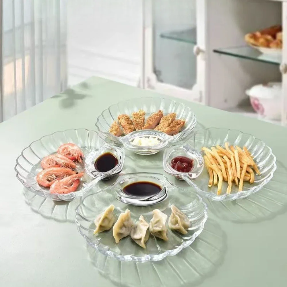 Shell Glass DishTransparent Dumpling Plate Dinnerware Compartment Discs Sushi Breakfast Dried Fruit Snack Shell Dish Fruit Plate