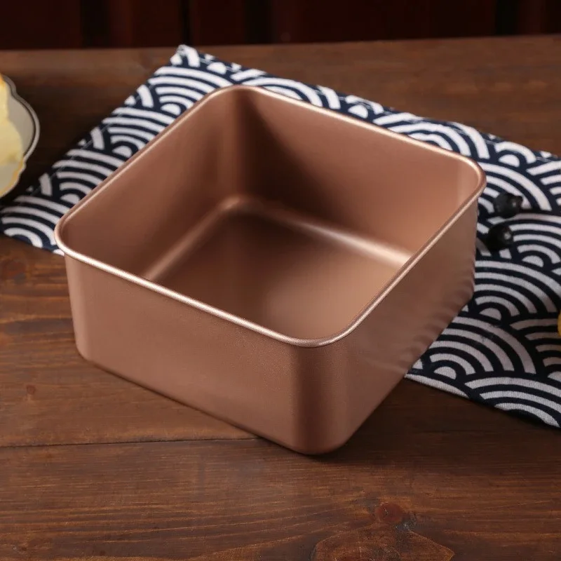 Cake Mold Heighten and Deepened Golden Non-stick Square Baking Tray Household Kitchen Baking Tools Square Fixed-base Cake Mold