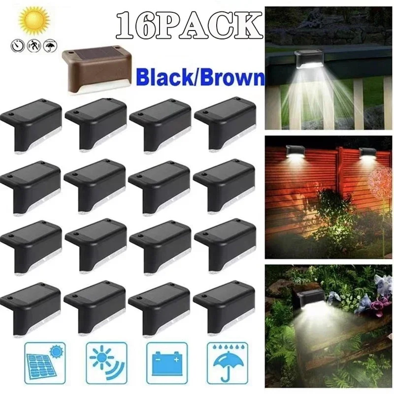 

Solar Deck Lights 16 Pack Outdoor Step Lights Waterproof Led Solar Lights for Railing Stairs Step Fence Yard Patio and Pathway