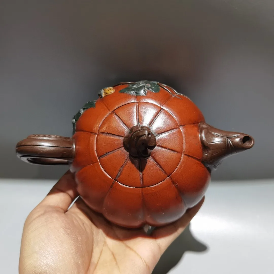 7 "الصينية ييشينغ الأرجواني وعاء الطين اليقطين على شكل إبريق الشاي Guateng نمط غلاية إبريق الشاي الإبريق جمع ثروة الحلي تاون هاوس