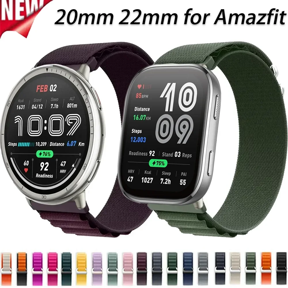 

Мягкий ремешок из альпийского нейлона 20 мм 22 мм для Amazfit Bip 6 5 Active 2 GTS 4 Min Браслет Correa Amazfit GTR 4 3 Balance Wristband