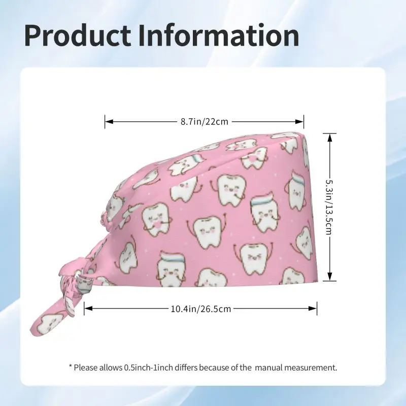 Tooth Dentist Scrub Caps Dental Printing Working Cap with Sweatband Adjustable for Unisex Nurse Surgical Caps Operating Room Hat