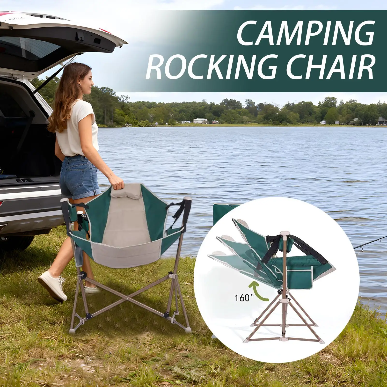 

Portable Rocking Chair Park Swing Beach Chair Family Hammock for Fishing Outdoor Picnic Patio Lawn Garden Pool Travel