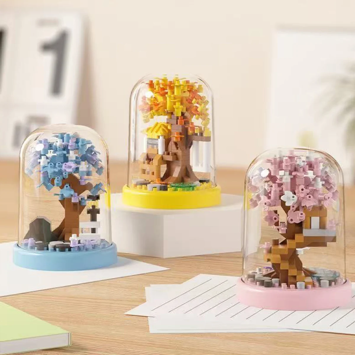 Maison dans les arbres quatre saisons, blocs de construction, vue sur la rue, Micro particules, jouet éducatif, modèle cadeau