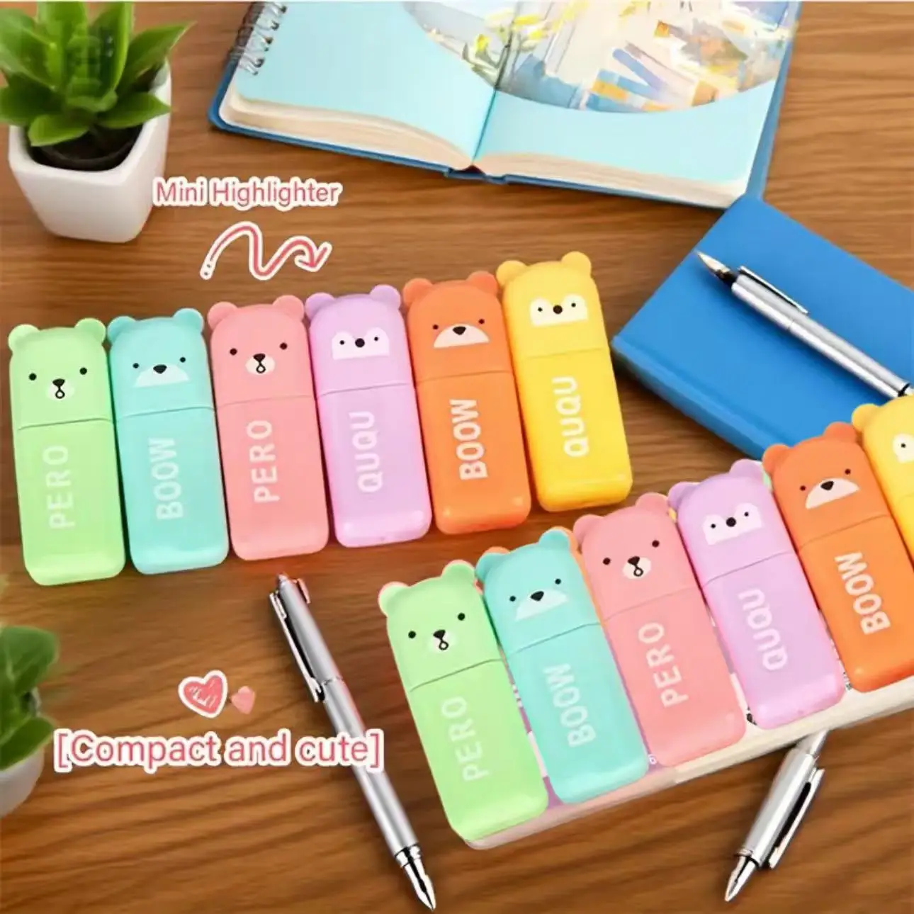 Pastel Mini Highlighter Pens Set of 6, Soft Vibrant Colors, Eye-Care Highlighters, Portable for Students,Bullet Journal