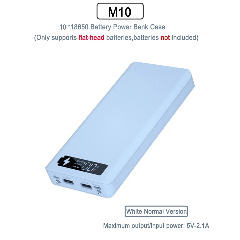 Portable M10 QC3.0 USB LCD Display DIY 10x18650 Battery Case Power Bank Shell External Box 18650 Powerbank For Phone