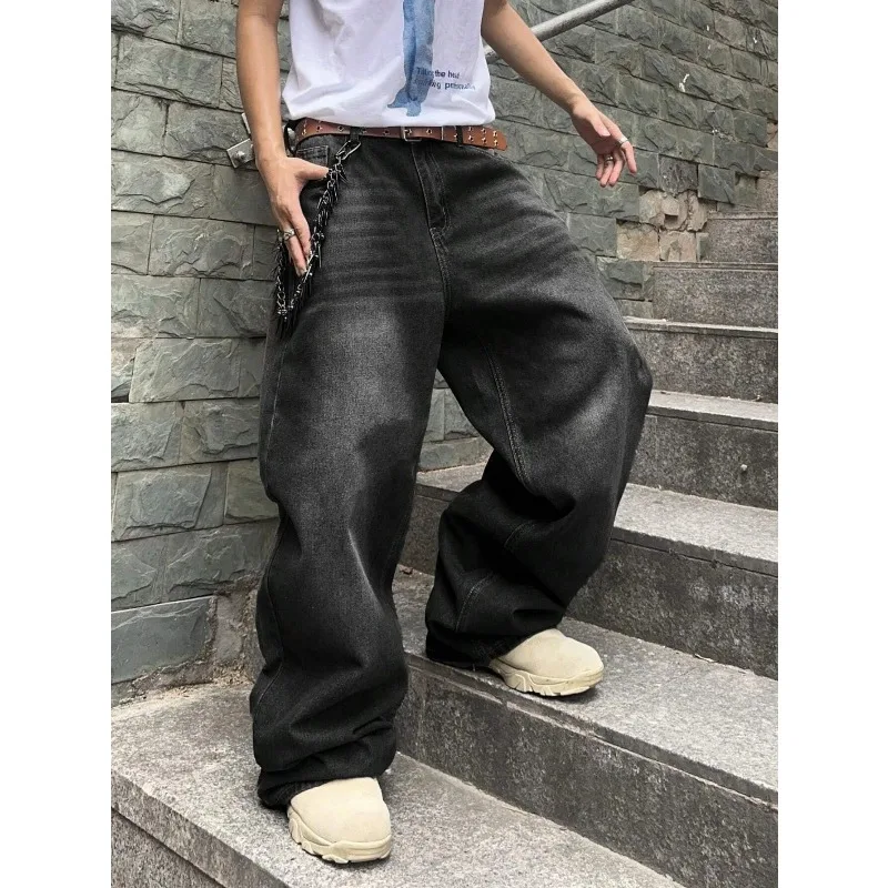 

1Pc Men's Daily Travel Casual American Street Loose Jeans, Black Light Blue Sea Blue Fashion Street Style