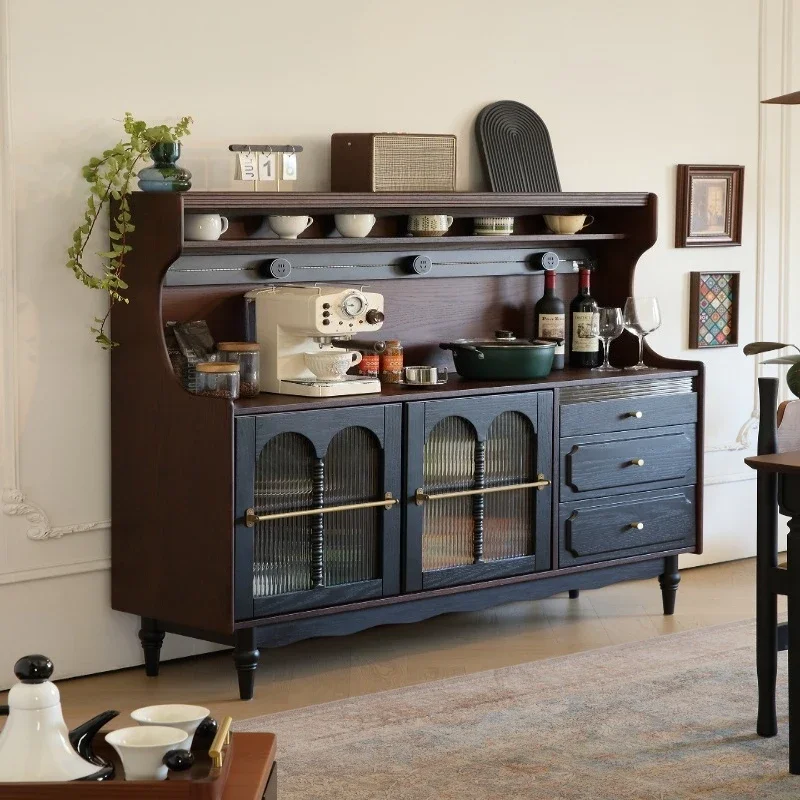 Solid wood second-hand French vintage sideboard wallboard integrated with perforated board home coffee machine kitchen li