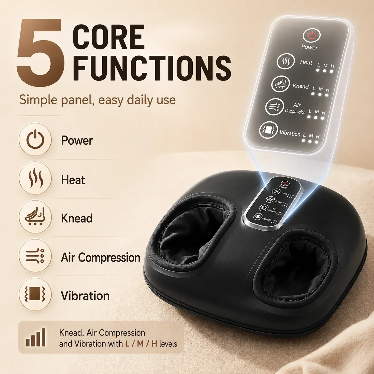 Heated Foot Massager with Air Compression Kneading Vibration 3 Levels Removable Liners Electric Massage Machine for Home Office