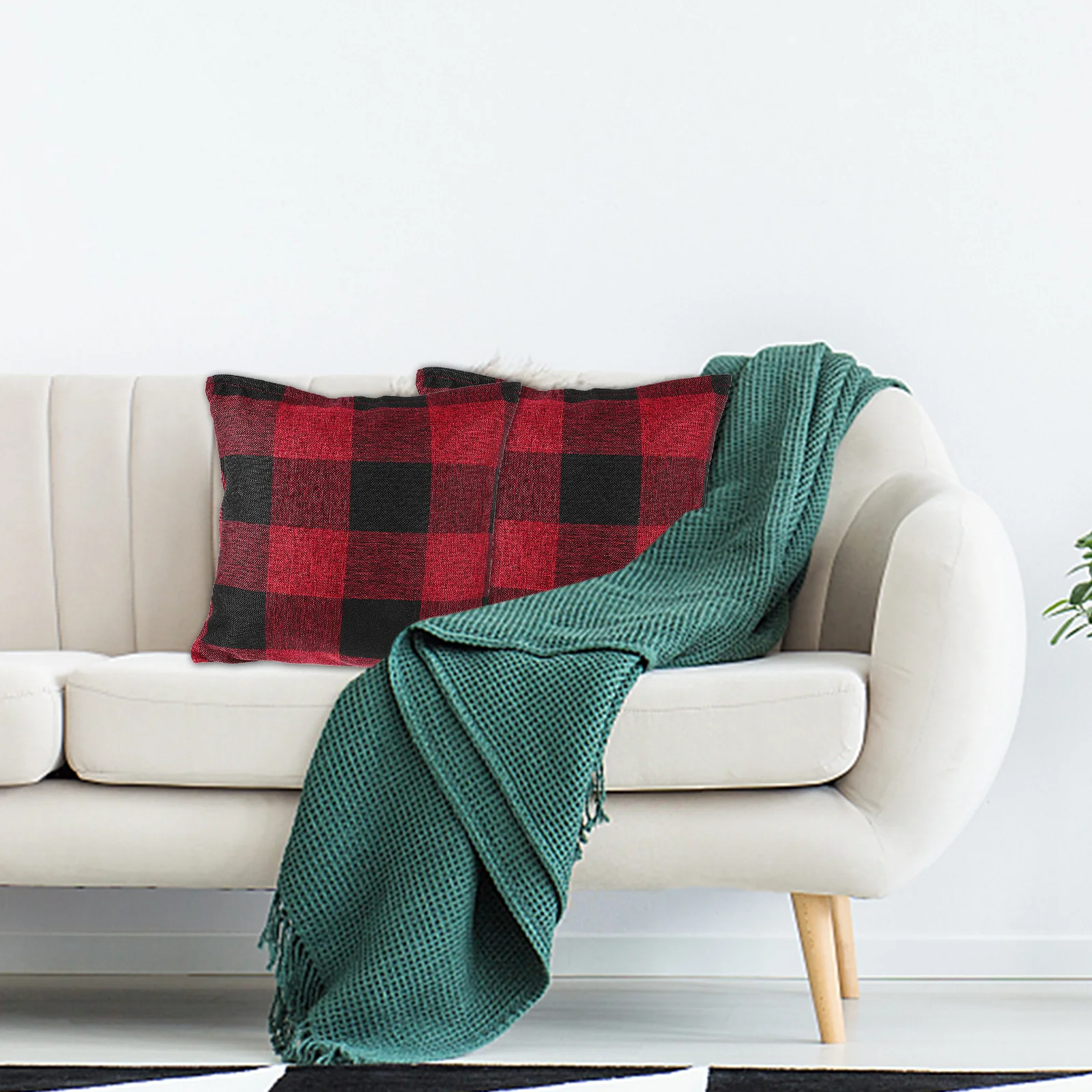 

2Pcs Simple Pillow Case Flax Fabric Grid Pattern Stain Resistant Comfortable Touch Household Sofa Back Cushion Cover